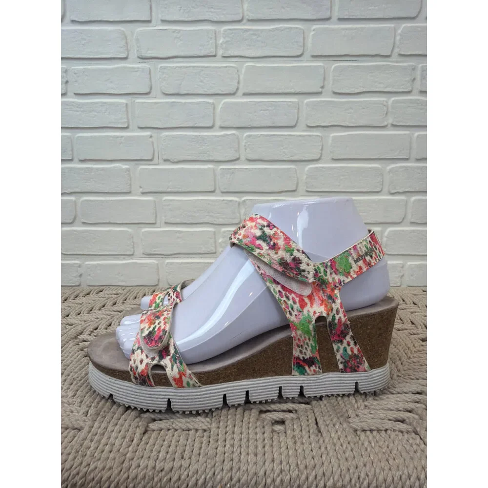 Mephisto Floral Snake Print Platform Wedge Sandals Multi Size 37